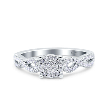 Halo Art Deco Ring Round Wedding Infinity Band Pave Simulated Cubic Zirconia 925 Sterling Silver (6mm)